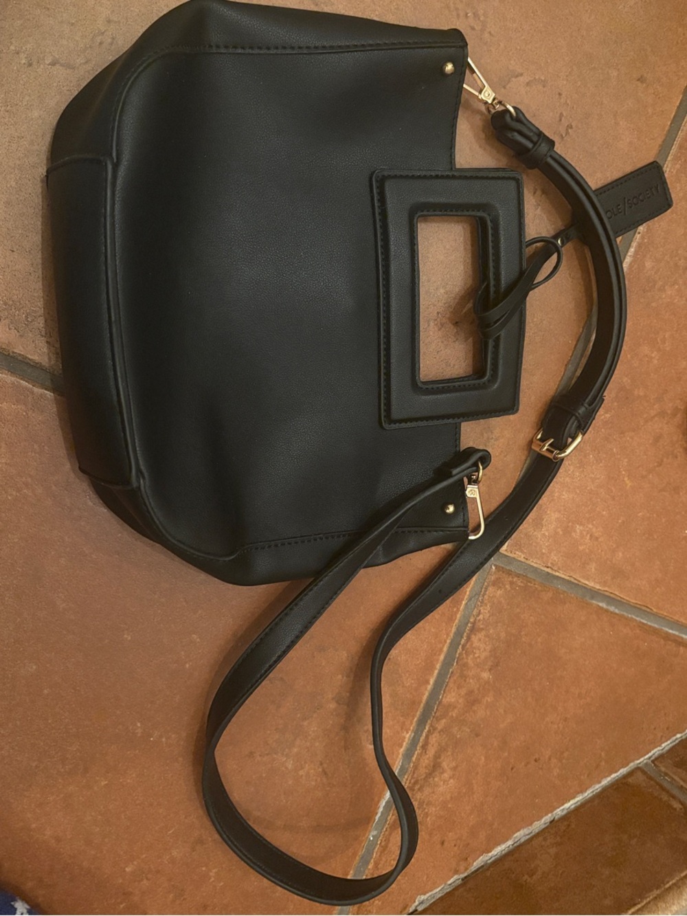 Sole Society Black Shoulder Bag with Cutout Handle and Strap